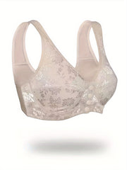 Floral Jacquard Button Front Soft Lace Bra