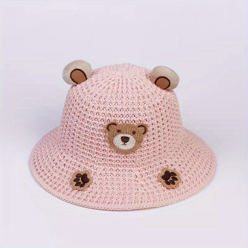 Boys Bear Straw Sun Hat Wide Brim Outdoor Beach Travel