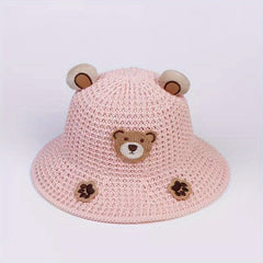 Boys Bear Straw Sun Hat Wide Brim Outdoor Beach Travel