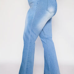 Solid High Rise Flared Leg Jeans