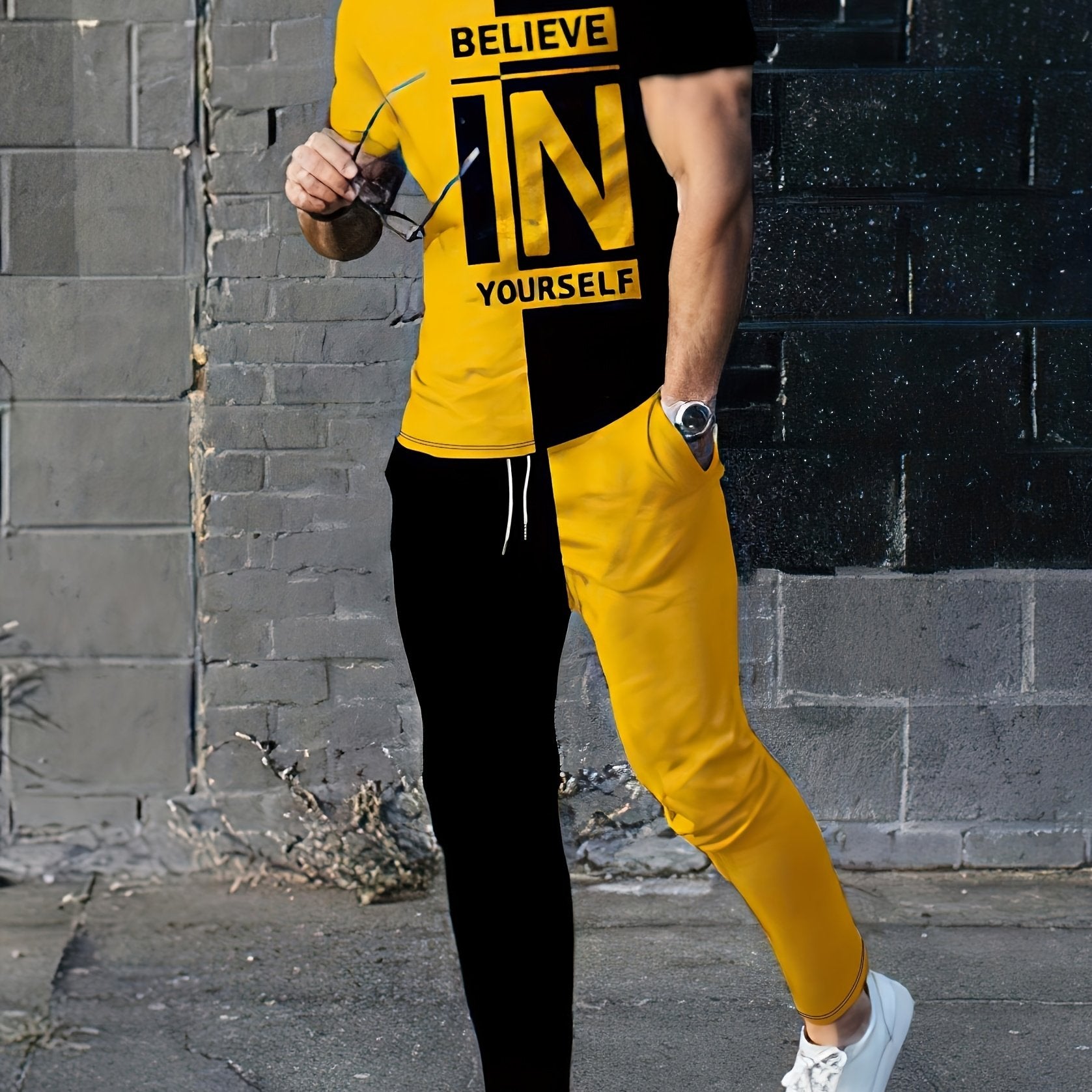 Ethnic Style Men's 2-Piece Outfits Short Sleeve T-shirt And Drawstring Pants