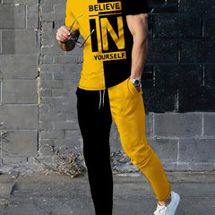 Ethnic Style Men's 2-Piece Outfits Short Sleeve T-shirt And Drawstring Pants