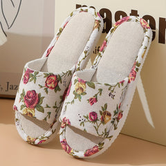 Floral Print Flat Slippers Open Toe Lightweight Casual Slides