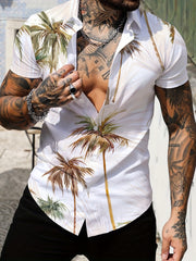 Coconut Tree Pattern Print Casual Short Sleeve Shirt Men's Hawaiian Shirt