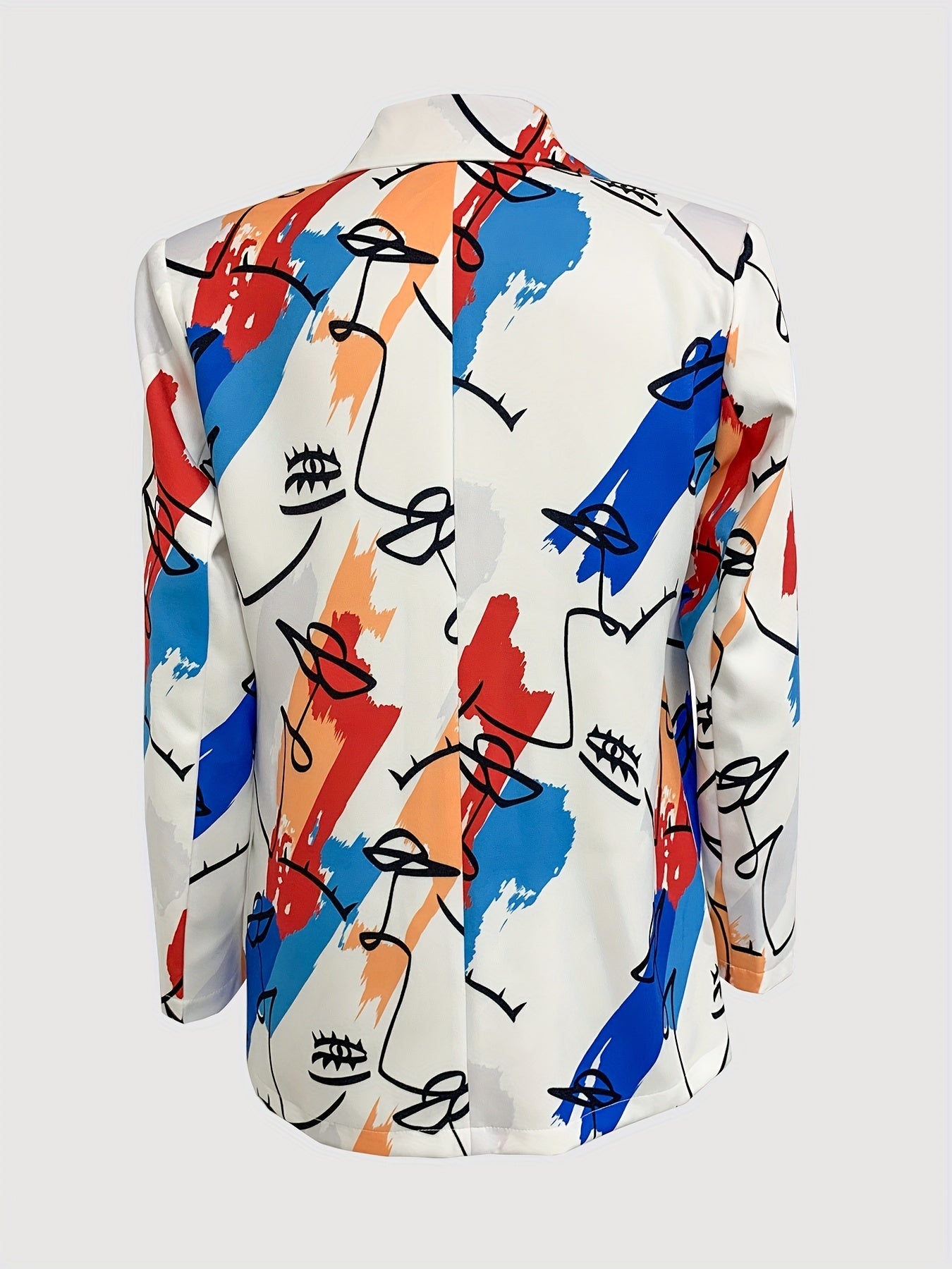 Graphic Print Double Breasted Lapel Neck Blazer Casual Long Sleeve Blazer