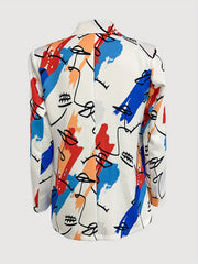 Graphic Print Double Breasted Lapel Neck Blazer Casual Long Sleeve Blazer