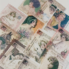 60pcs Vintage Stamp Stickers Retro Plant Mushroom for DIY Scrapbook Journal