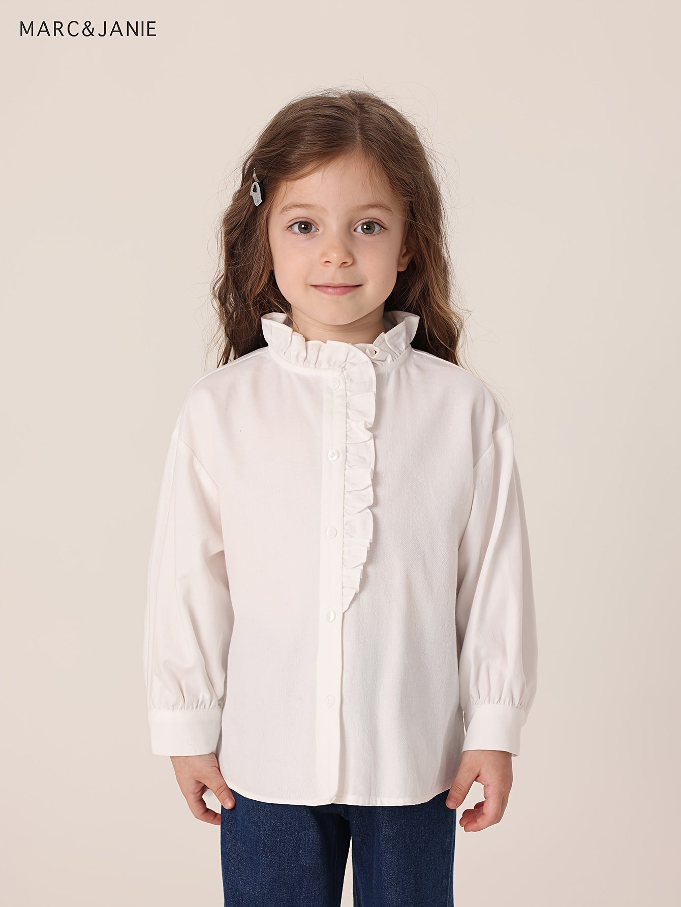 MARC&JANIE Girls Stand Collar Shirt Long Sleeve Kids Blouse