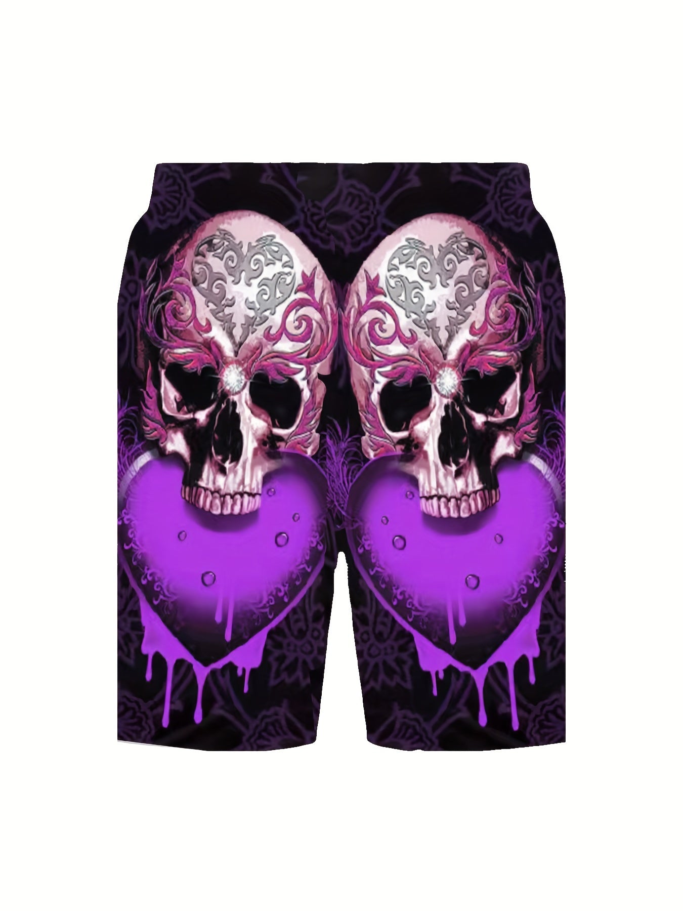 Men's Active Skull & Heart Graphic Shorts with Drawstring