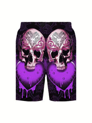 Men's Active Skull & Heart Graphic Shorts with Drawstring