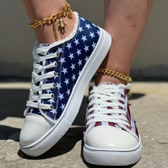 Women's Star & Striped Pattern Canvas Shoes Casual Lace Up Outdoor Sneakers