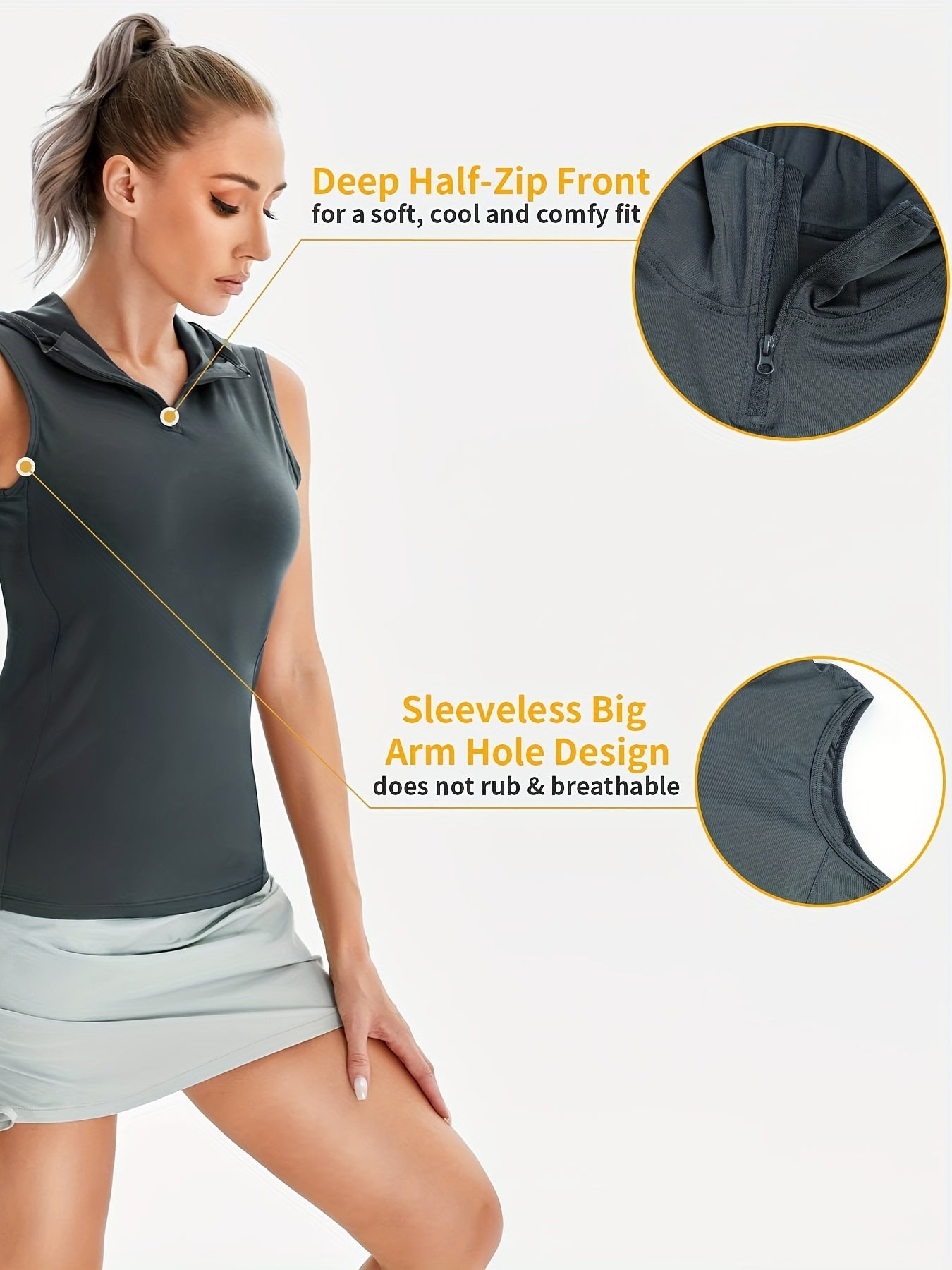 Loose Fit Sleeveless Hooded Workout Tank Top with Pockets