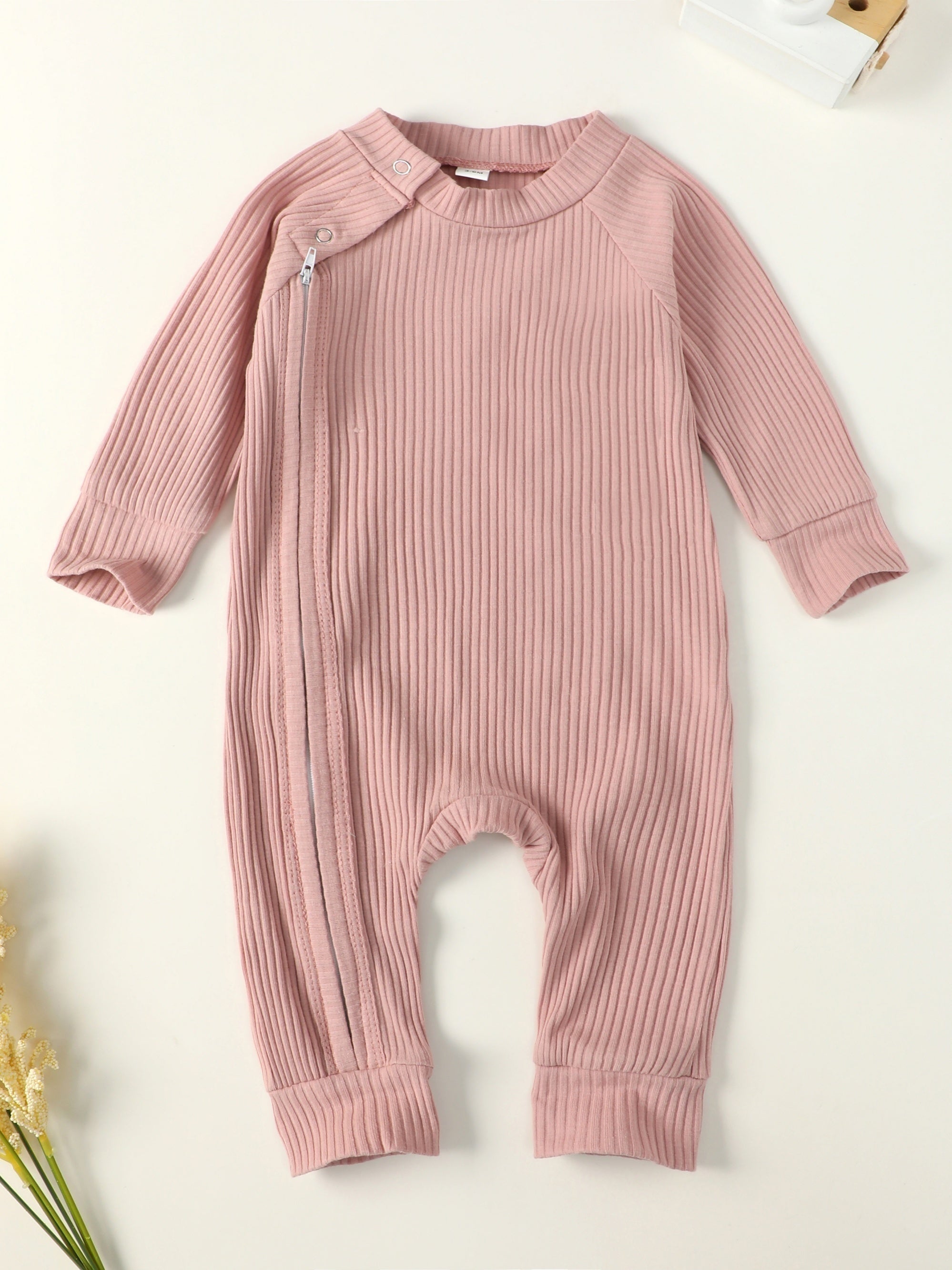 Baby Boy Cotton Ribbed Jumpsuit with Zipper Snaps