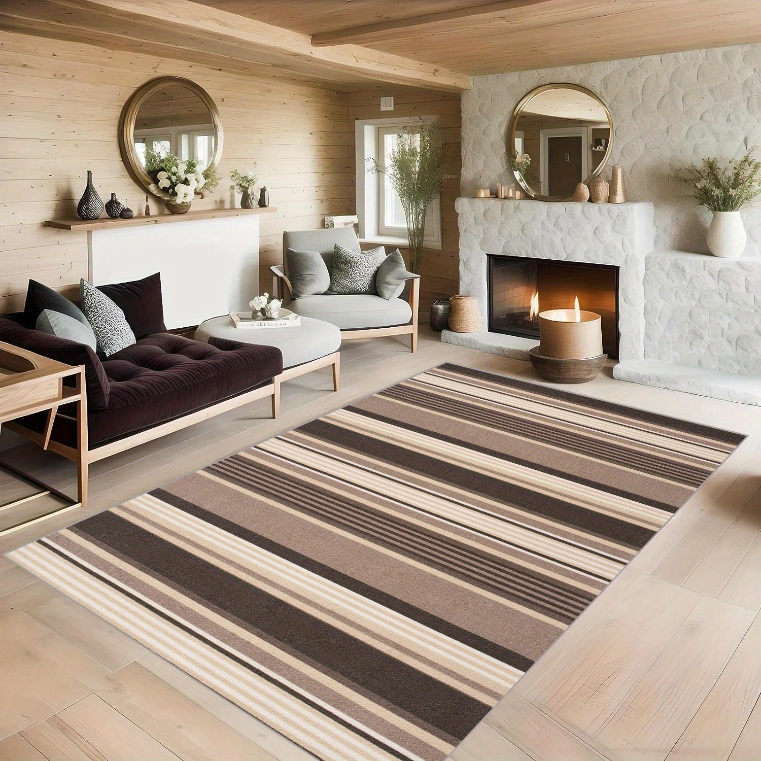 Striped Pattern Area Rug Soft Non Slip Easy to Clean