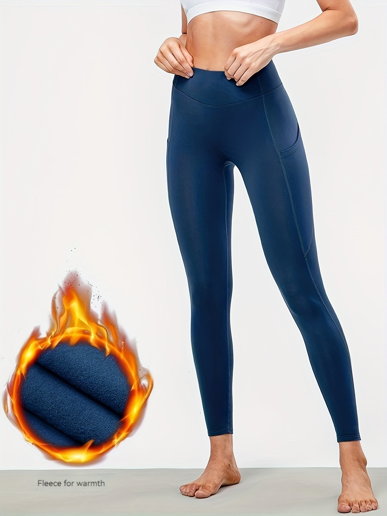 Women's Fleece Warm High Waist Leggings with Pocket