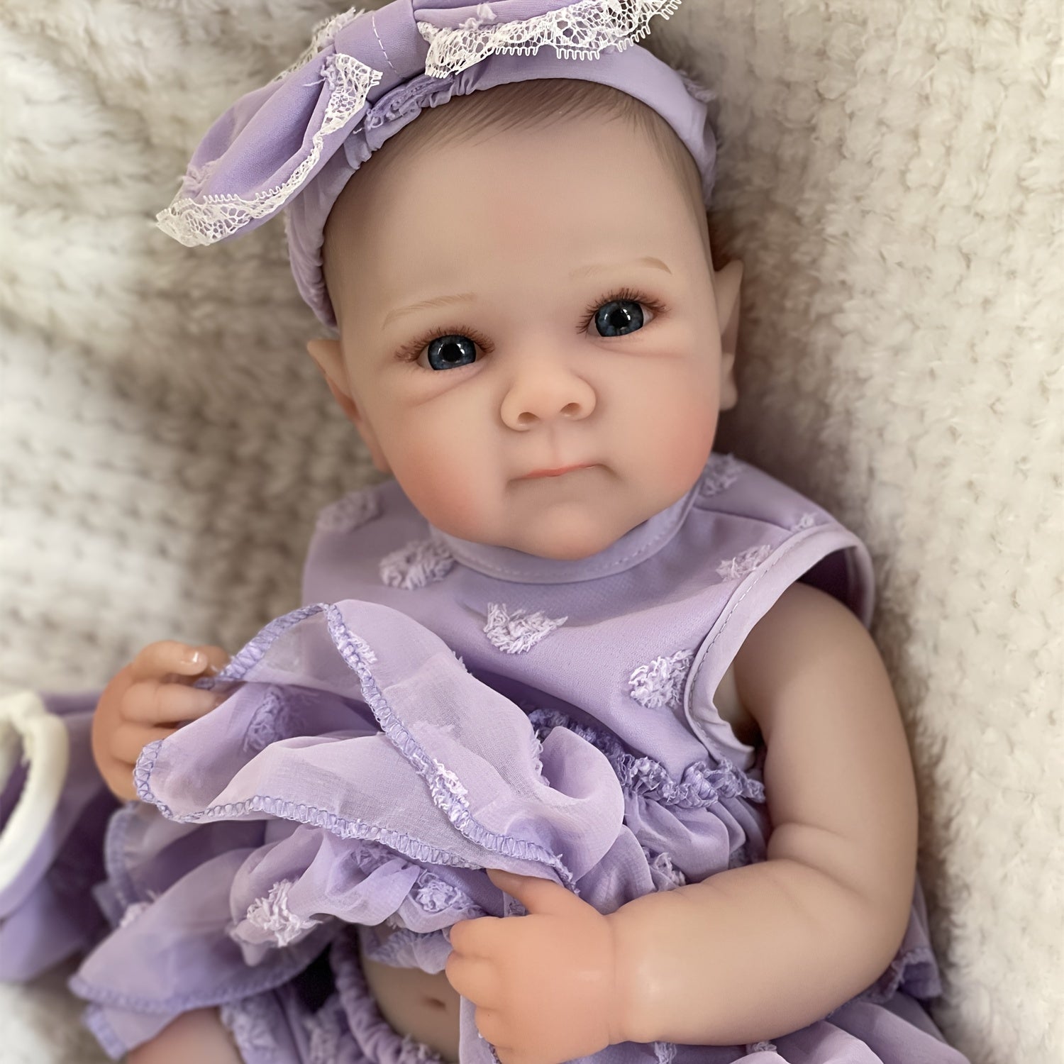 Realistic Vinyl Girl Doll with Purple Dress for Kids 3-6 Years