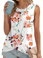 Floral Tank Top Twist Front Sleeveless Summer Casual Wear