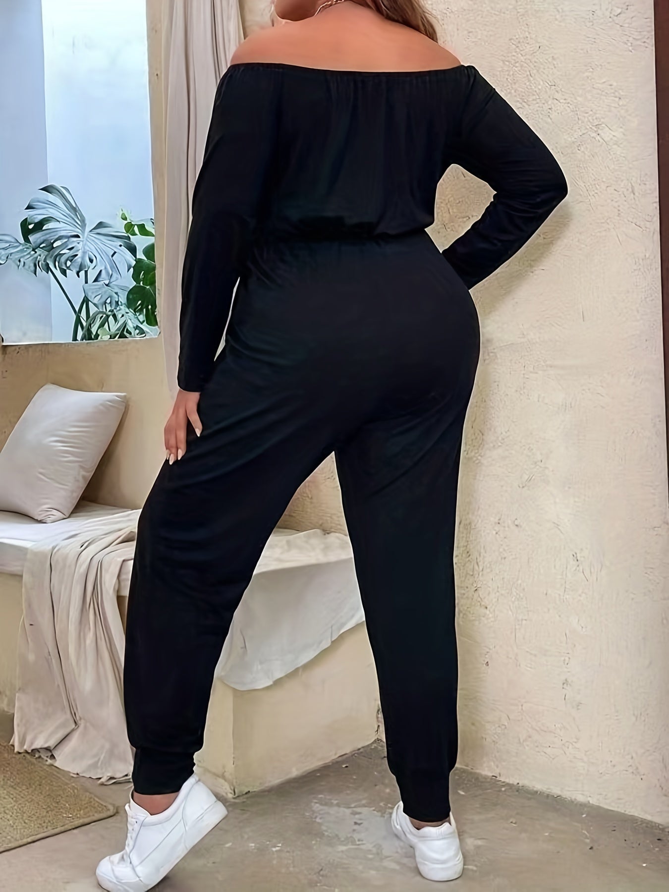 Casual Jumpsuit Women's Off Shoulder Long Sleeve Knot Jumpsuit