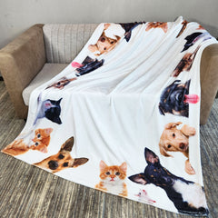Funny Pet Cat Dog Simulation Print Blanket Warm Flannel for Camping Travel