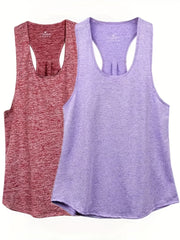 2pcs Solid Running Casual Sports Racerback Tank Top Women's Summer Tops