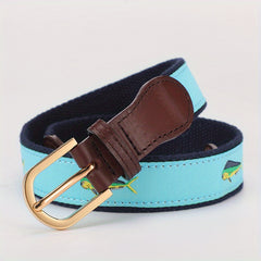 Men's Leather Belt Cartoon Pattern Webbing Waist Strap Pants Belt 2.0 98in