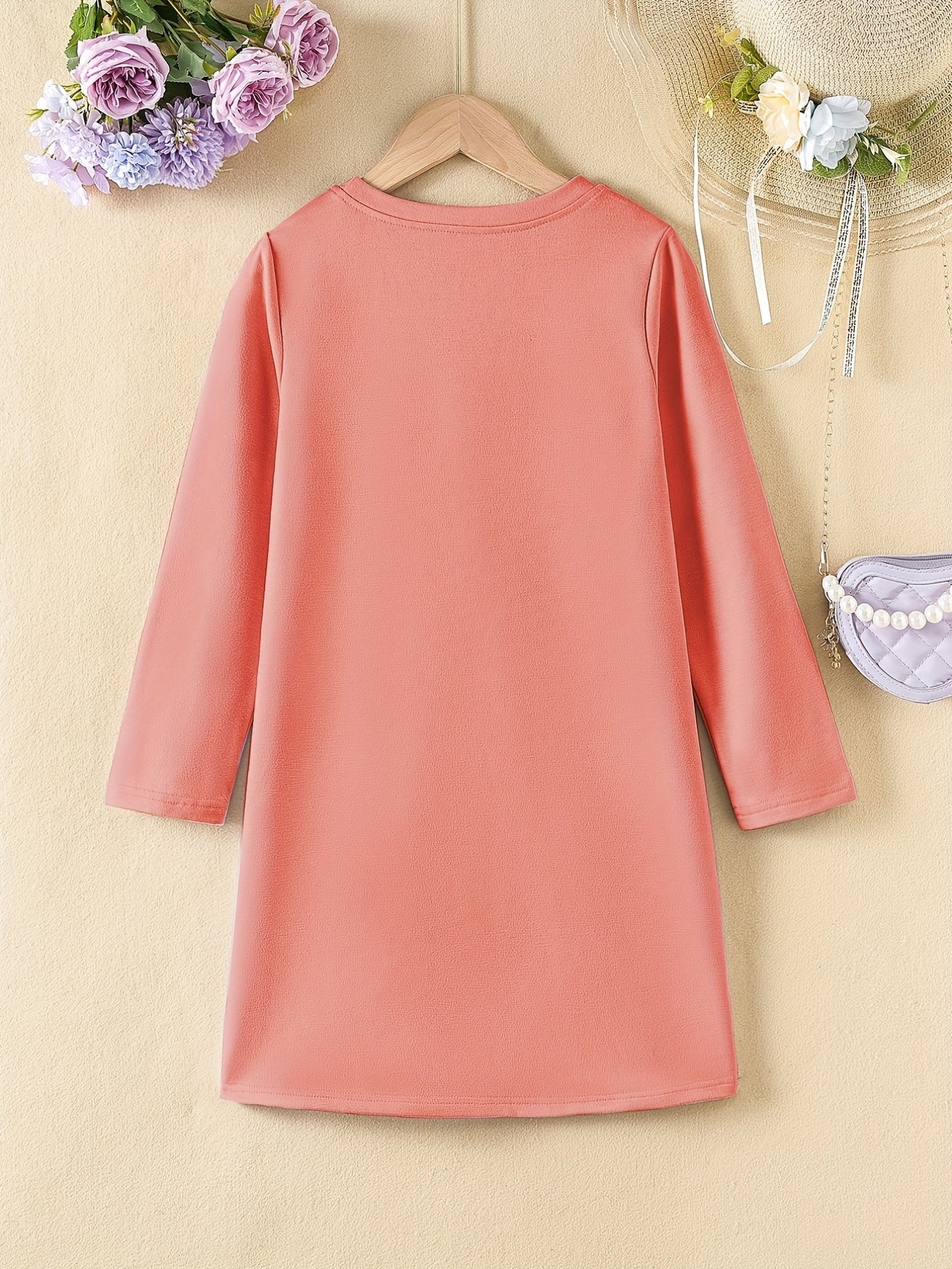 Girls' Letter Print Long Sleeve A Line Dress for Spring Fall
