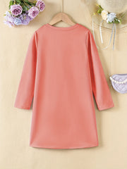 Girls' Letter Print Long Sleeve A Line Dress for Spring Fall