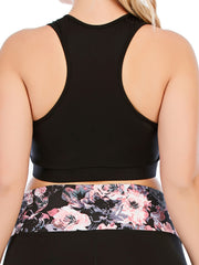 Floral Print Round Neck Yoga Bra Plus Size Comfortable Stretch Fitness Bra