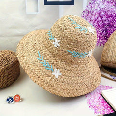 Vintage Flower Embroidery Khaki Bucket Hat Sun Hat