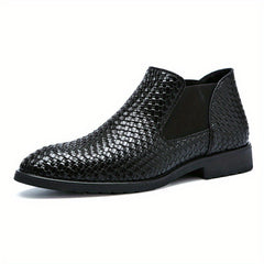 Men's Woven Effect PU Leather Chelsea Boots Slip on Shoes