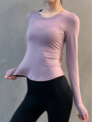 Backless Yoga Tee Quick Dry Workout Long Sleeve T-Shirt