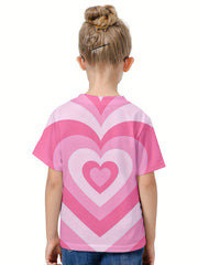 3D Heart Graphic Short Sleeve T shirt Kids Pullover Summer Clothes