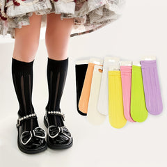 Girls Stripe Pattern Hollow Out Knee High Socks Kids Stockings