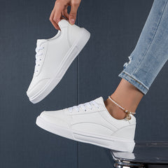 Women's Flat Skate Shoes Faux Leather Lace Up Sneakers