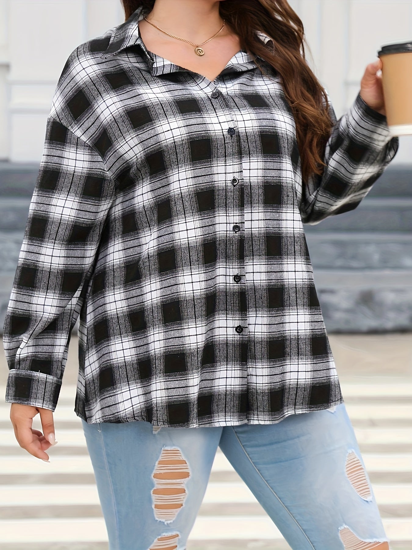 Plaid Print Long Sleeve Button Up Shirt