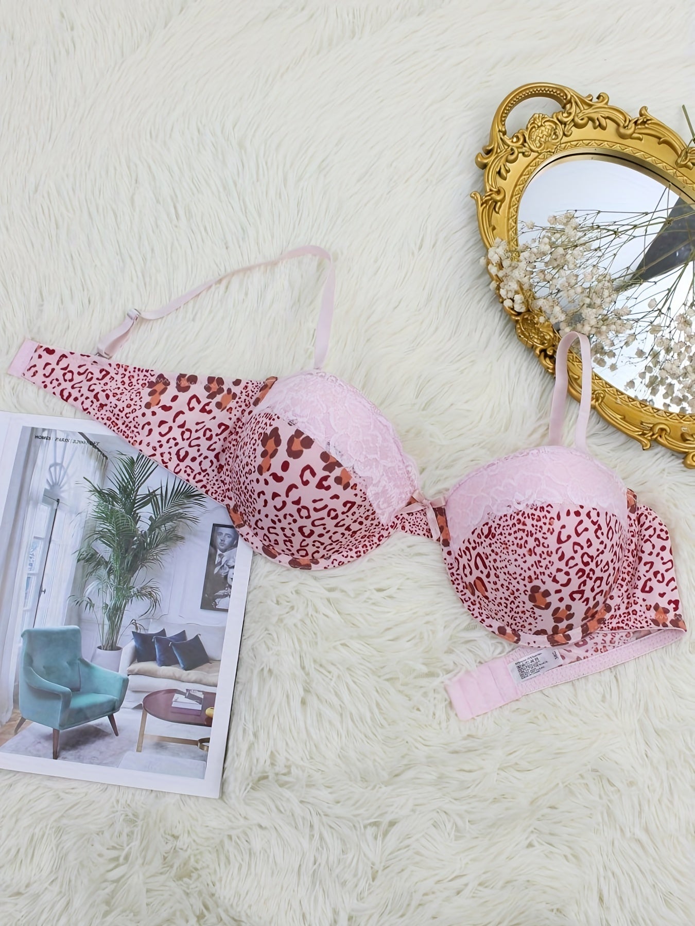 Leopard Print Lace Push Up Bra Women's Lingerie