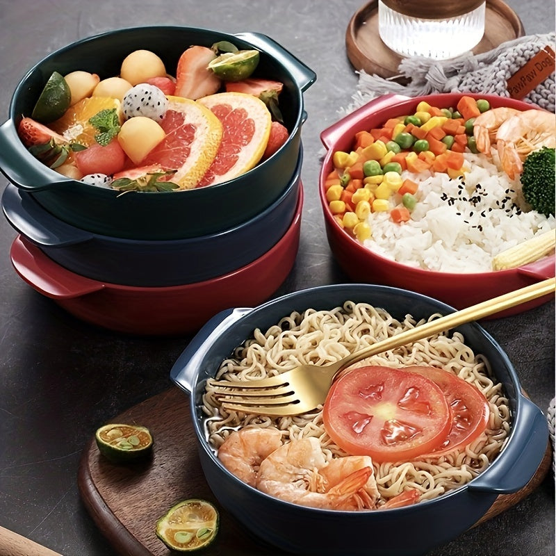 Double Ear Noodle Bowl Reusable Non Slip Food Container Microwave Heating Bowl