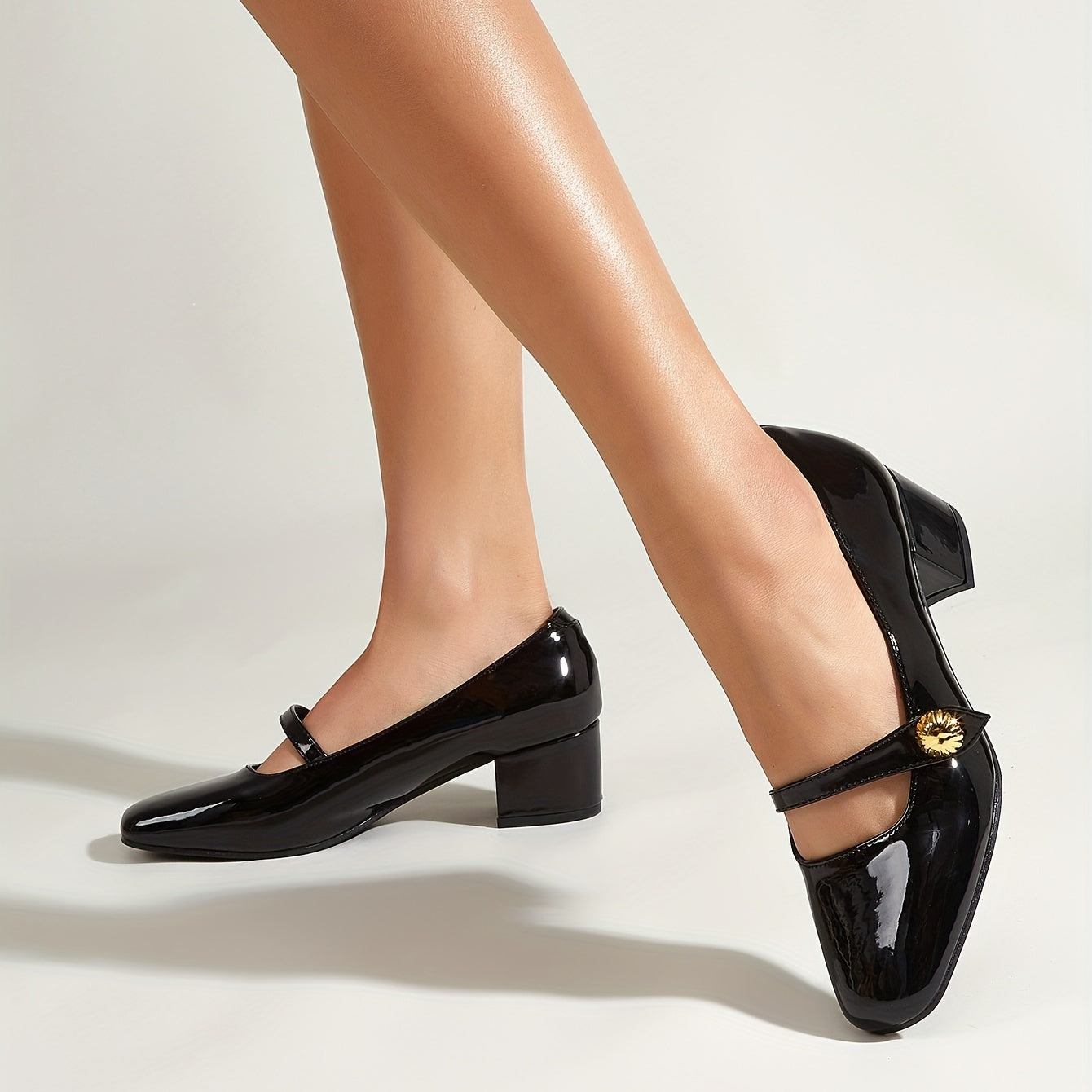 Women's Block Heel Mary Jane Square Toe Pumps