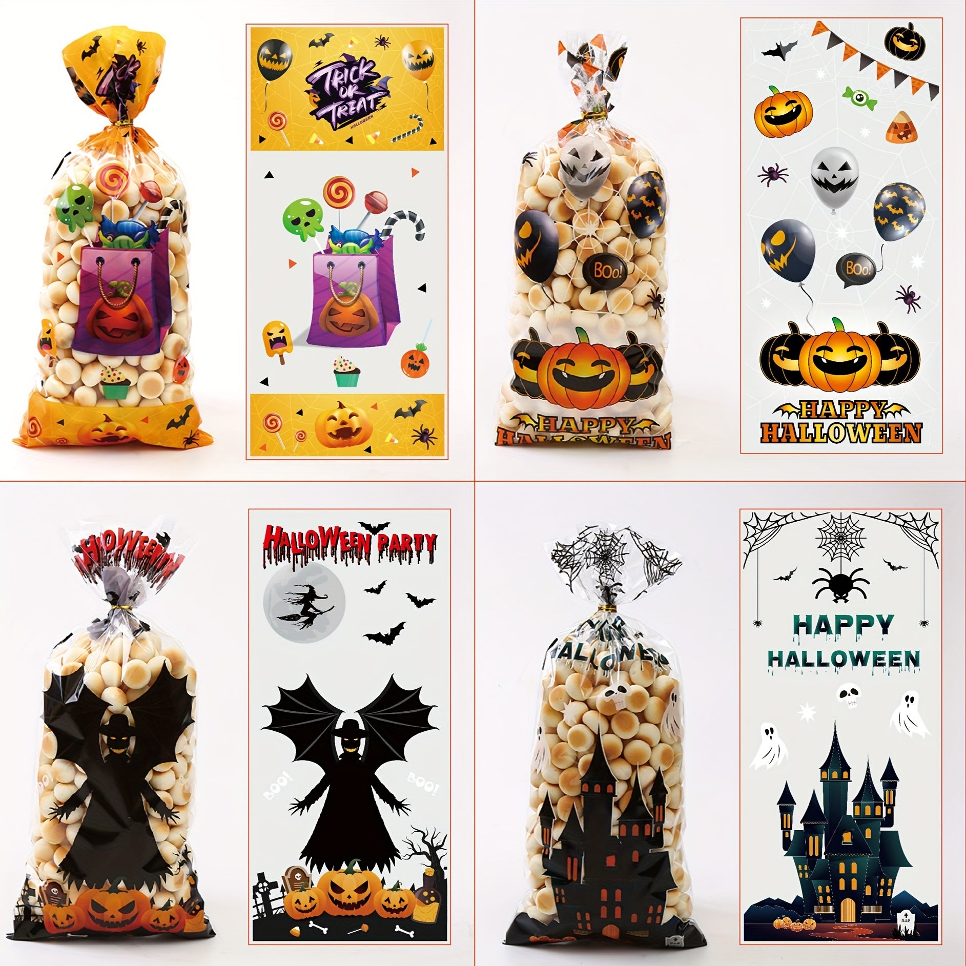 50pcs Halloween Cellophane Candy Bag Hand Gift Small Business Supplies