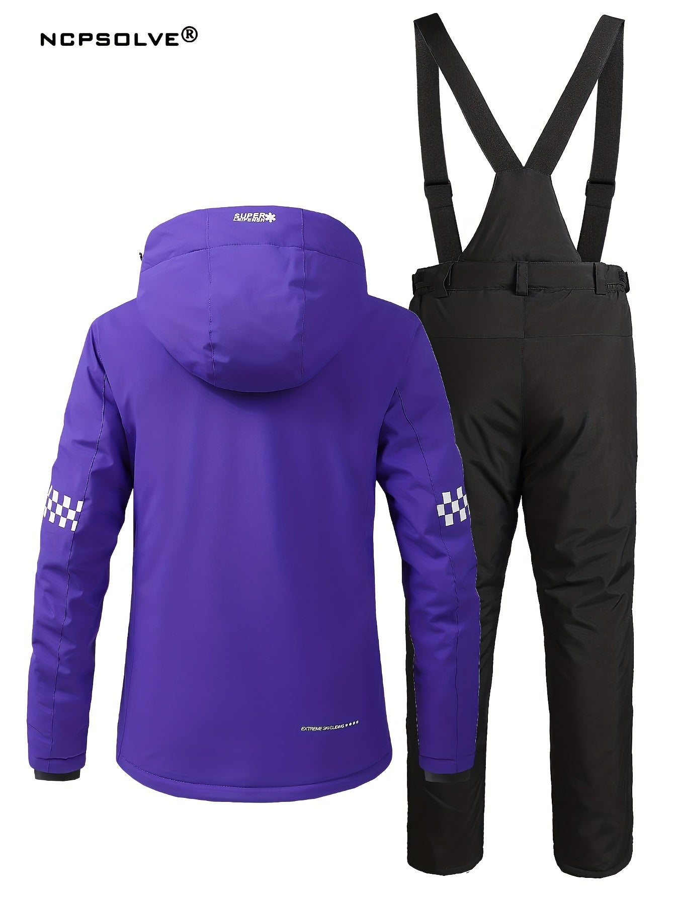 Windproof Checkerboard Ski Set Long Sleeves Jacket & Trouser Suit