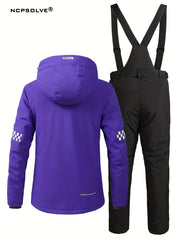 Windproof Checkerboard Ski Set Long Sleeves Jacket & Trouser Suit