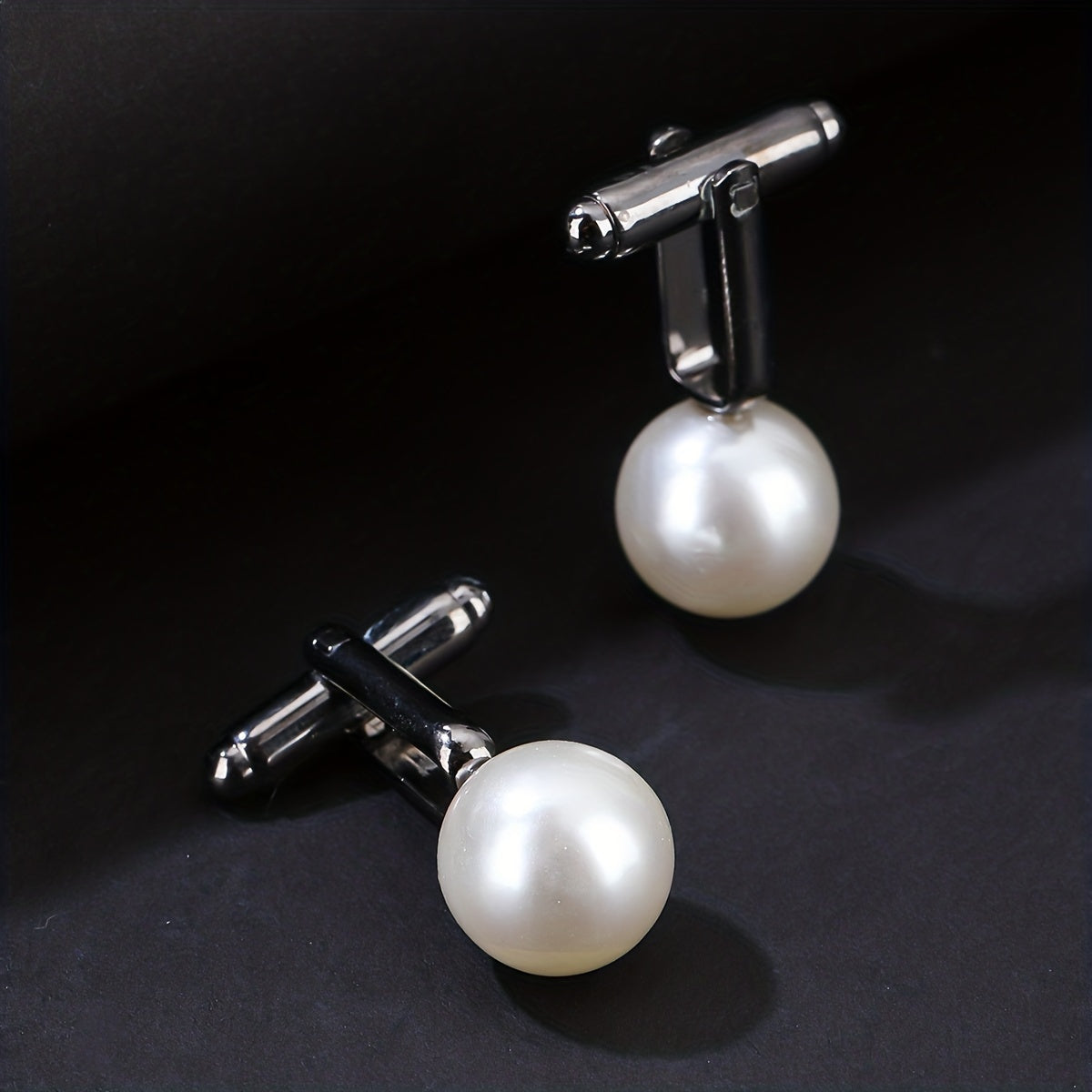 Round Pearl French Cufflinks Gun Base 2 Cufflinks Set