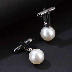 Round Pearl French Cufflinks Gun Base 2 Cufflinks Set