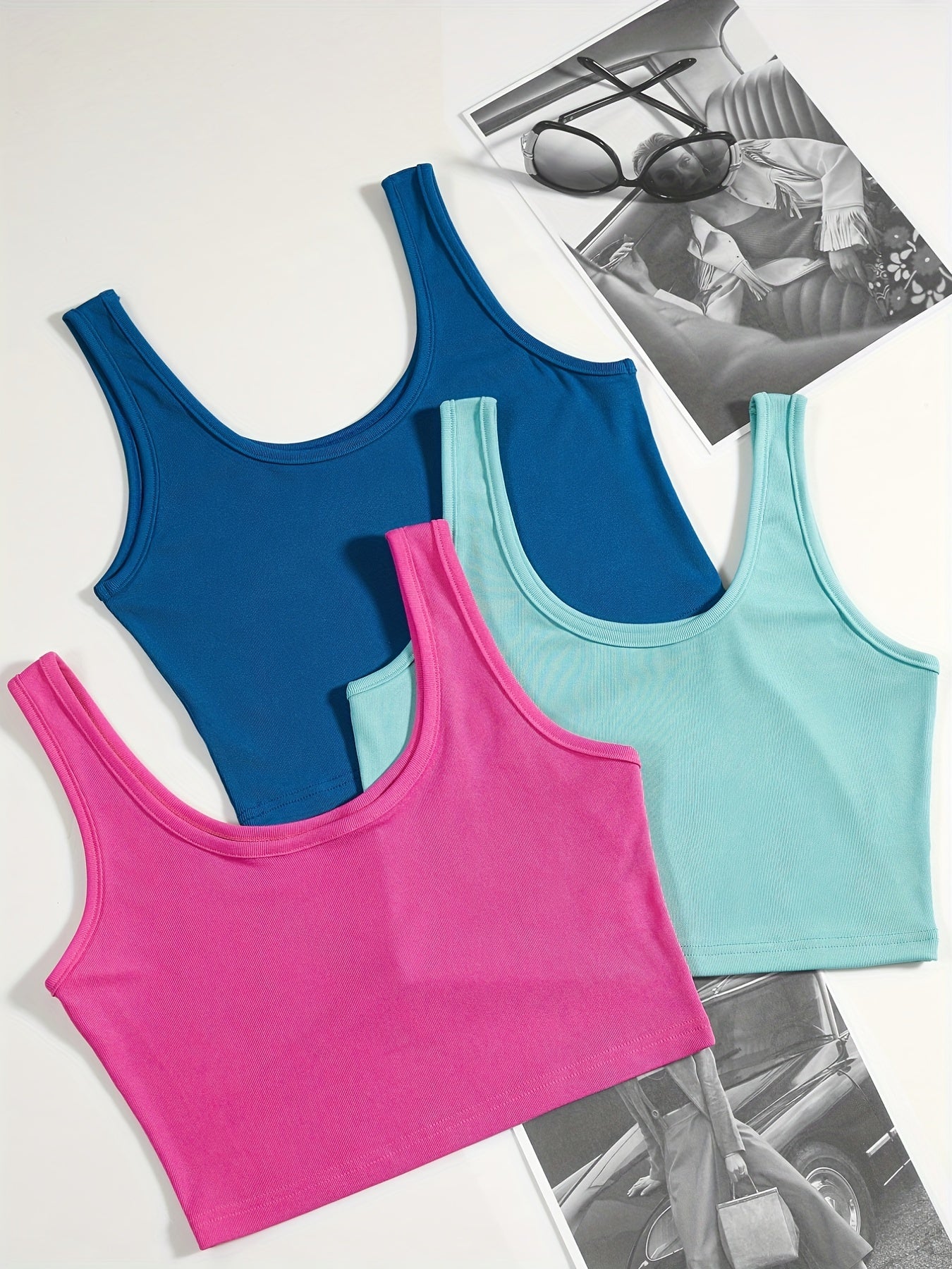 Solid Tank Top 3 Pack Sleeveless Crew Neck Sexy Summer Blouse