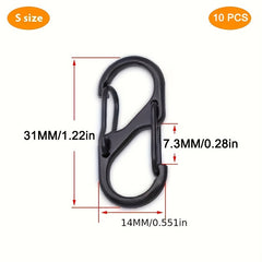 10pcs Stainless Steel S Type Carabiner Keychain Hook with Lock for Camping