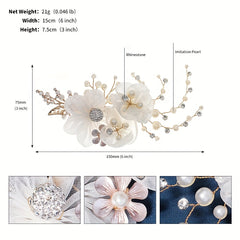 Mesh Flower Charm Hair Clip Rhinestone & Faux Pearl Decor Barrette