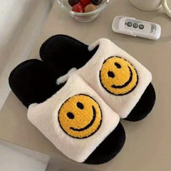 Women's Fuzzy Smile Face Slippers Cozy Indoor Plush Shoes