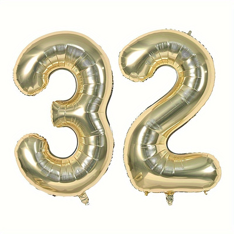6 Cm Light Golden Number Balloons with Ribbon and Straw