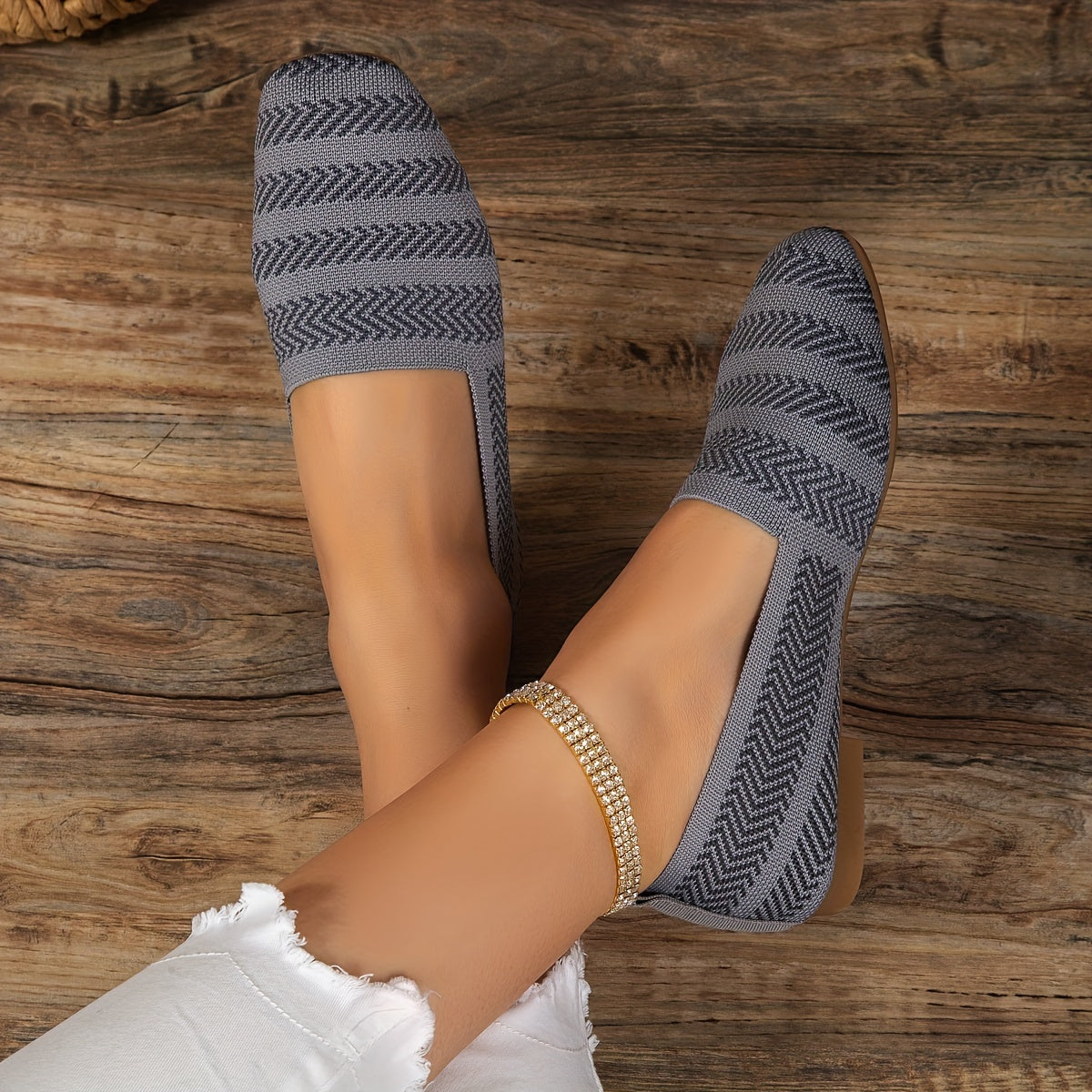 Women's Soft Knit Flat Shoes with Square Toe