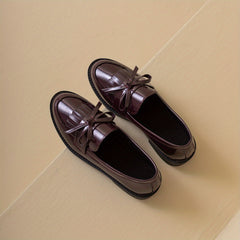 Women's Bowknot Flat Loafers Patent Leather Shoes